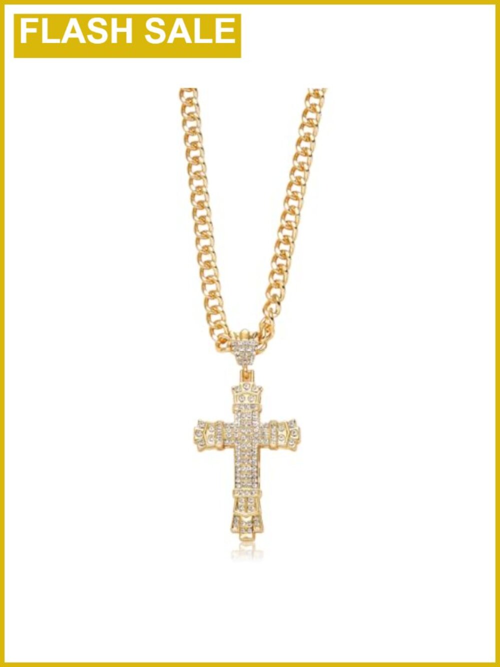 20 Inch Rhinestone Cuban Link Chain Necklace with CZ Cross Pendant Hip Hop